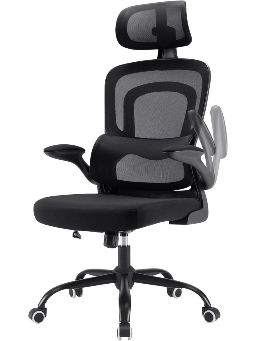 Sillon Ejecutivo Giratorio con Ruedas Ajustables y Apoyacabezas Regulable Color Negro