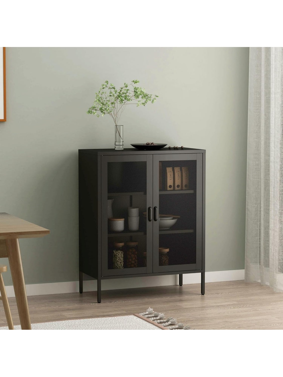 Aparador Moderno con 2 Puertas Decorativas de Celosia y Estantes para Almacenaje