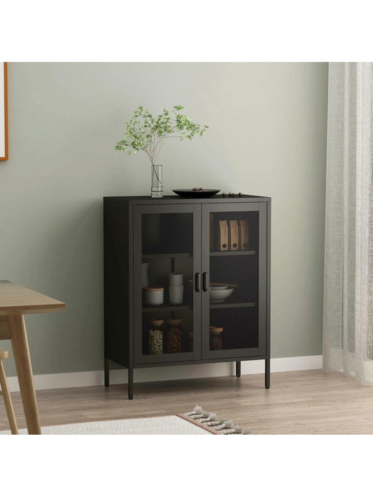 Aparador Moderno con 2 Puertas Decorativas de Celosia y Estantes para Almacenaje