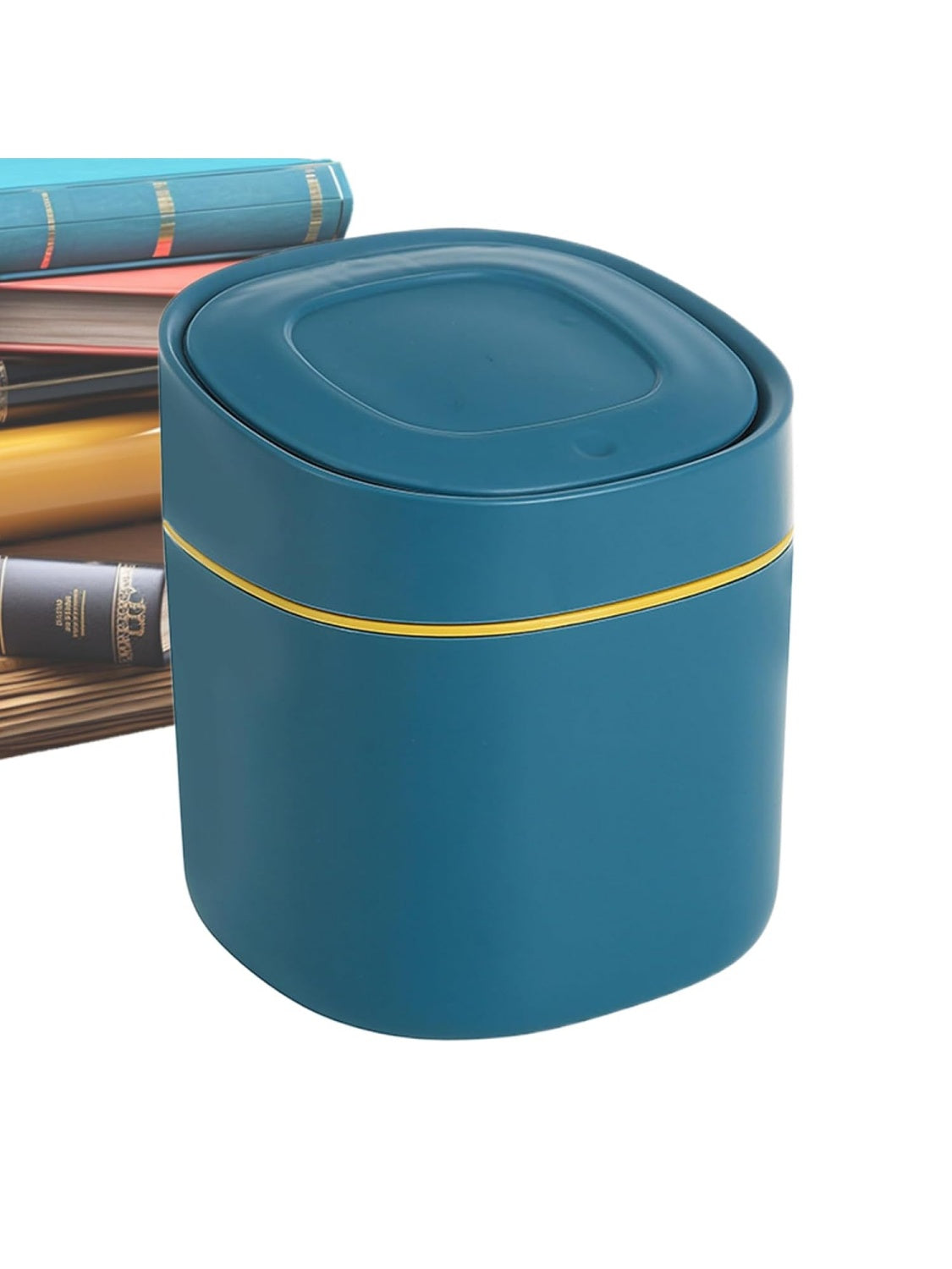Cubo de basura pequeno para escritorio con tapa y diseno compacto para oficina o habitacion