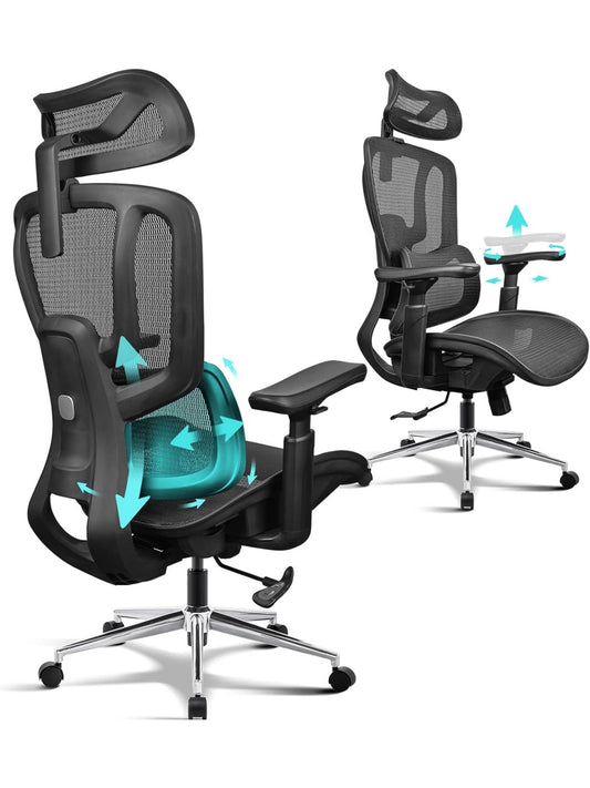 Silla de Oficina Ergonomica de Alta Resistencia con Soporte Lumbar Ajustable y Reposabrazos 4D