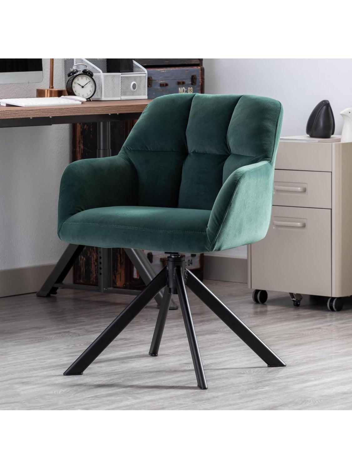 Silla Giratoria de Terciopelo con Patas Metalicas para Oficina Recepcion y Despacho Verde
