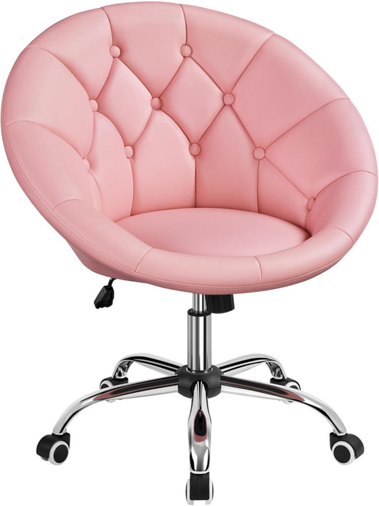 Silla Giratoria Acolchada para Escritorio con Regulacion de Altura y Tapizado Rosa