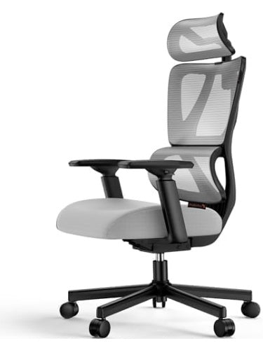 Silla de Trabajo Acolchada con Soporte Lumbar Regulable Almohadilla de Resorte y Cabecero Gris