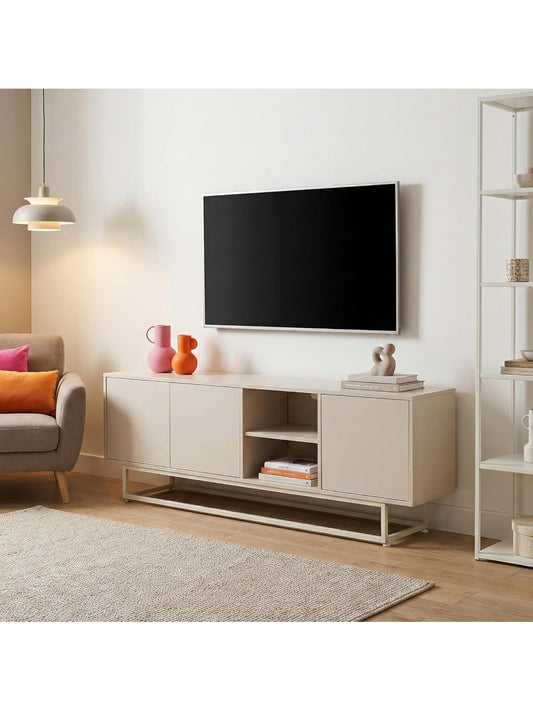 Mueble Auxiliar Multifuncion con Puertas, Compartimentos Abiertos y Uso como Mueble TV