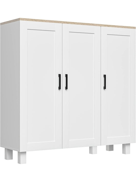 Aparador estrecho con tres puertas estantes regulables y diseno moderno para salon cocina o dormitorio